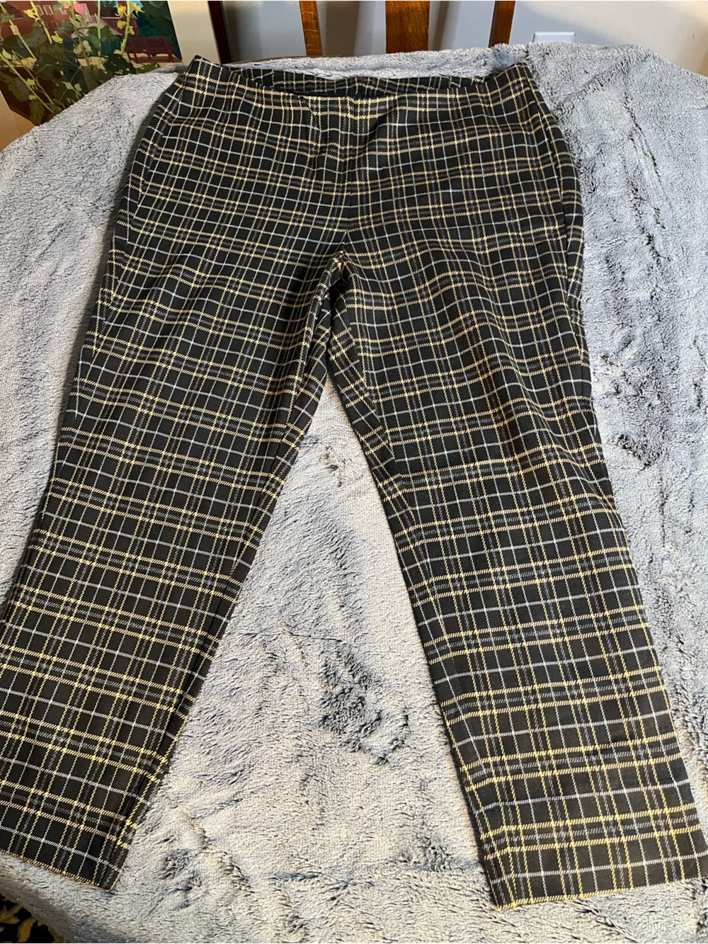 J.Jill Slim Leg Pant Black Plaid with Tan Windowpane Pull On Size 2X